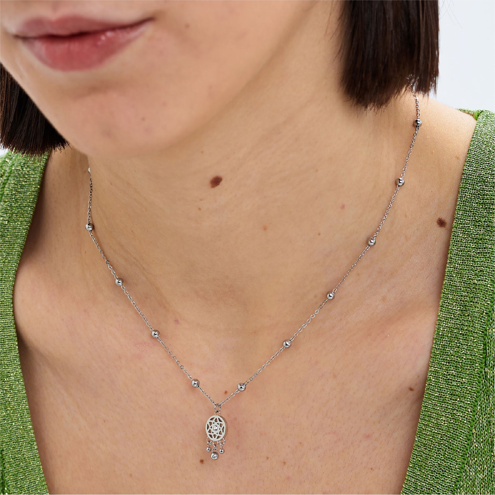 Collana girocollo S'agapõ acciaio acchiappasogni e cristallo MISURA UNICA
