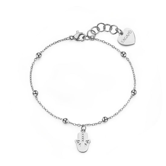 Bracciale catena S'agapõ acciaio mano di fatima e cristallo 18,5 cm