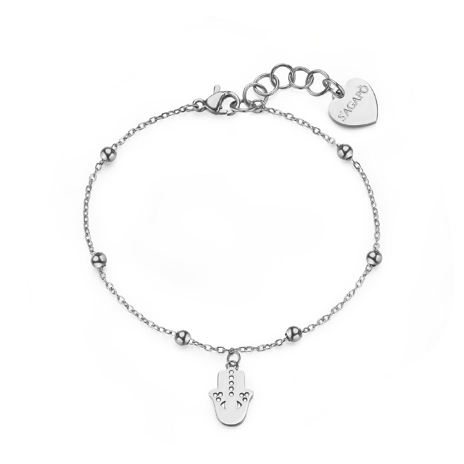 Bracciale catena S'agapõ acciaio mano di fatima e cristallo 18,5 cm