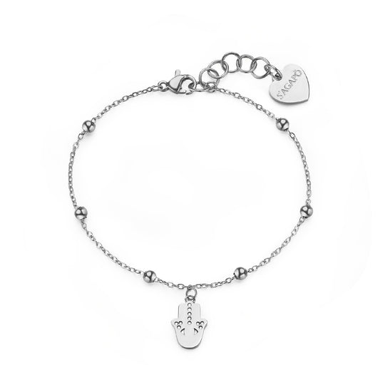 Bracciale catena S'agapõ acciaio mano di fatima e cristallo 18,5 cm