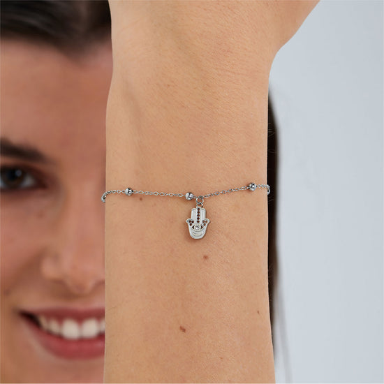 Bracciale catena S'agapõ acciaio mano di fatima e cristallo 18,5 cm
