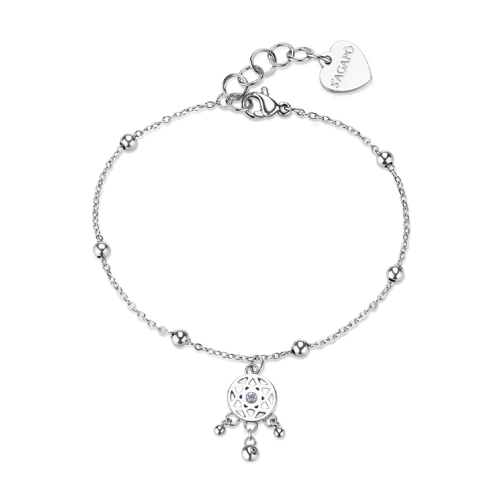 Bracciale catena S'agapõ acciaio acchiappasogni e cristallo 18,5 cm