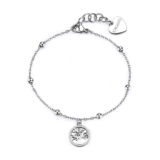 Bracciale catena S'agapõ acciaio ciondolo albero della vita 18,5 cm