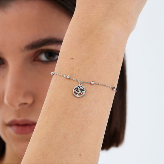 Bracciale catena S'agapõ acciaio ciondolo albero della vita 18,5 cm
