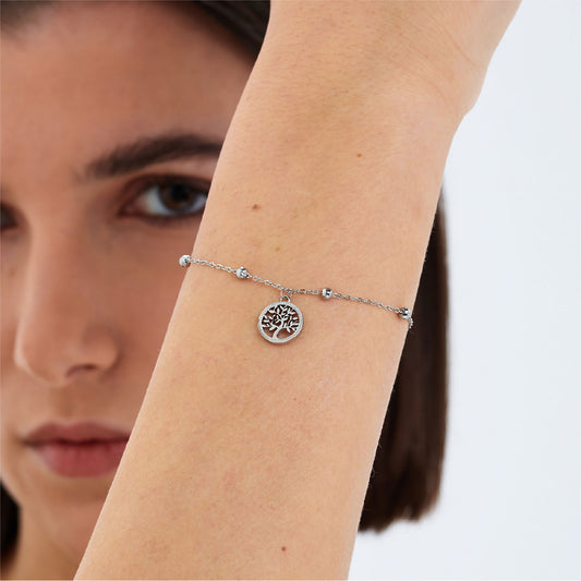 Bracciale catena S'agapõ acciaio ciondolo albero della vita 18,5 cm