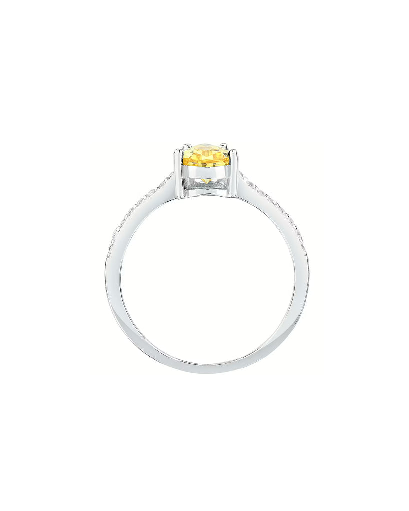 Anello solitario da donna Morellato Tesori in argento 925 con zircone giallo a goccia e bianchi SAIW206