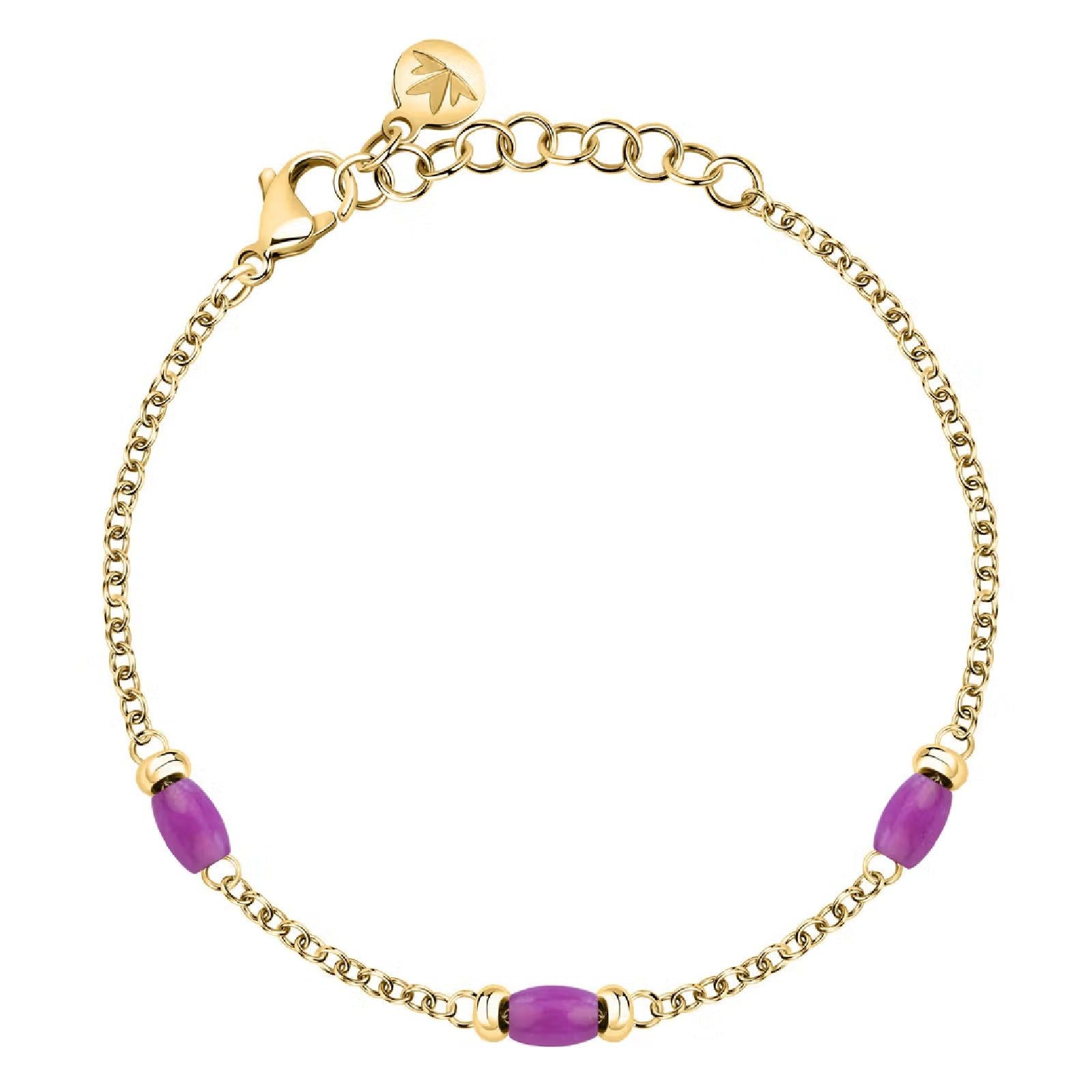 Bracciale catena Morellato Colori donna in acciaio dorato con tre pietre viola SAXQ15-1