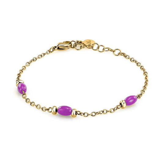 Bracciale catena Morellato Colori donna in acciaio dorato con tre pietre viola SAXQ15-2