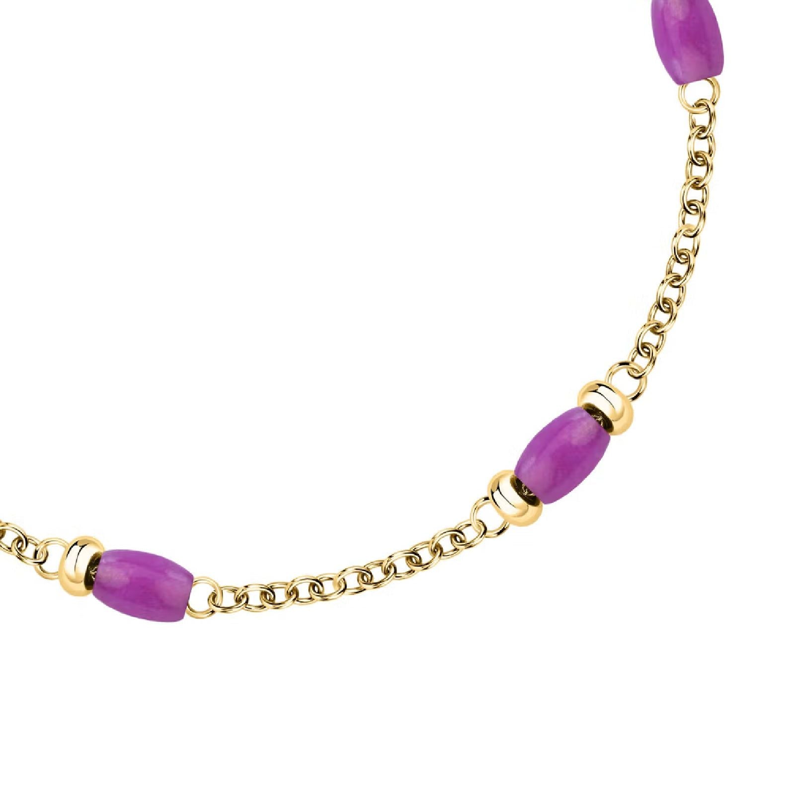 Bracciale catena Morellato Colori donna in acciaio dorato con tre pietre viola SAXQ15-3