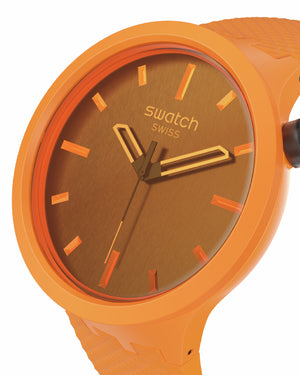 Orologio solo tempo da uomo Swatch Essentials cassa 47mm e cinturino in materiale di origine biologica arancione SB05O102