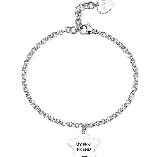 Bracciale donna S'agapõ Be My Family in acciaio con stella e frase "My best friend" SBY032-2