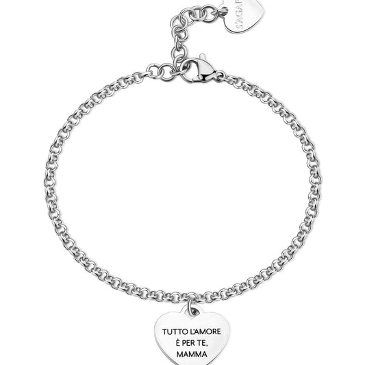 Bracciale donna S'agapõ Be My Family in acciaio con cuore e frase "Mom" SBY034-2