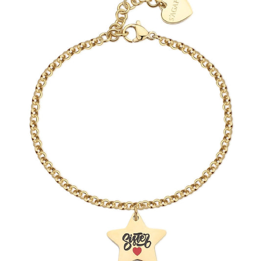 Bracciale donna S'agapõ Be My Family in acciaio oro con stella e frase "Sister" SBY036-1