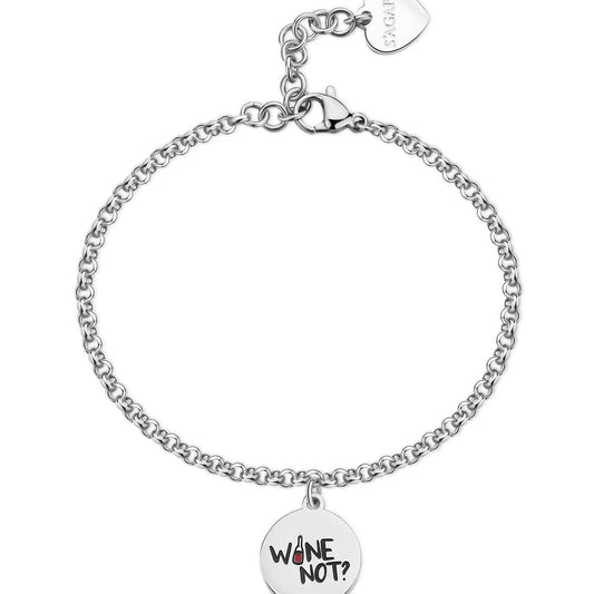 Bracciale donna S'agapõ Be My Family in acciaio con calice e "Wine not?" SBY041-1