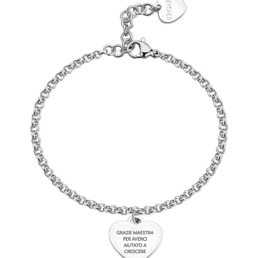 Bracciale donna S'agapõ Be My Family in acciaio con cuore e frase "Best teacher ever" SBY045-2