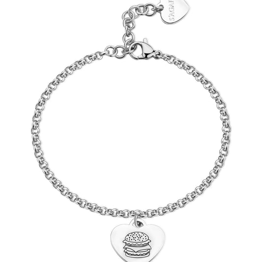 Bracciale donna S'agapõ Be My Family in acciaio con cuore e hamburger SBY046-1