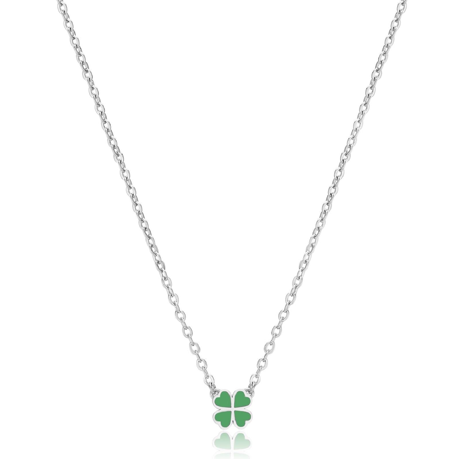 Collana donna S'agapõ Click in acciaio con quadrifoglio verde SCK252-1