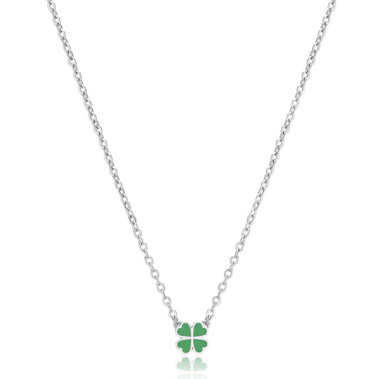 Collana donna S'agapõ Click in acciaio con quadrifoglio verde SCK252-1