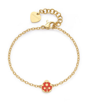 Bracciale catena da donna S'agapõ Click in acciaio oro con pendente a forma di coccinella con smalto rosso SCK267