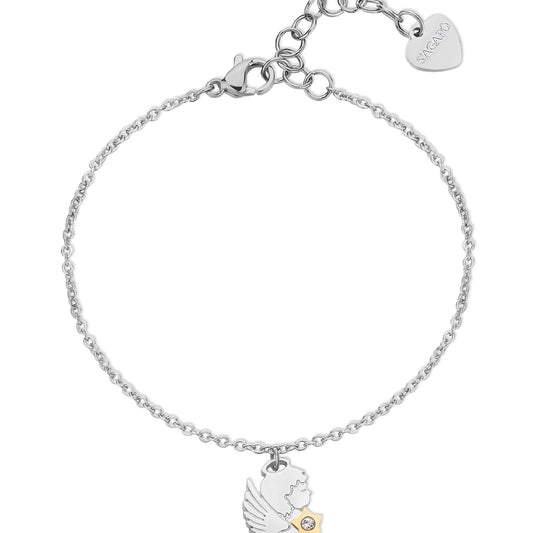 Bracciale donna S'agapõ Click in acciaio con angelo, stella e un cristallo SCK272-1