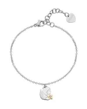 Bracciale da donna della collezione S'agapõ Click in acciaio con pendente ad angelo e stella in finitura dorata con cristallo SCK272