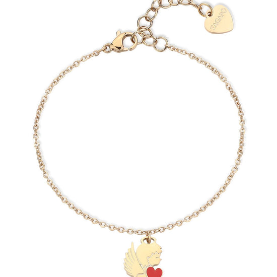 Bracciale donna S'agapõ Click in acciaio con angelo e cuore smaltato rosso SCK273-1