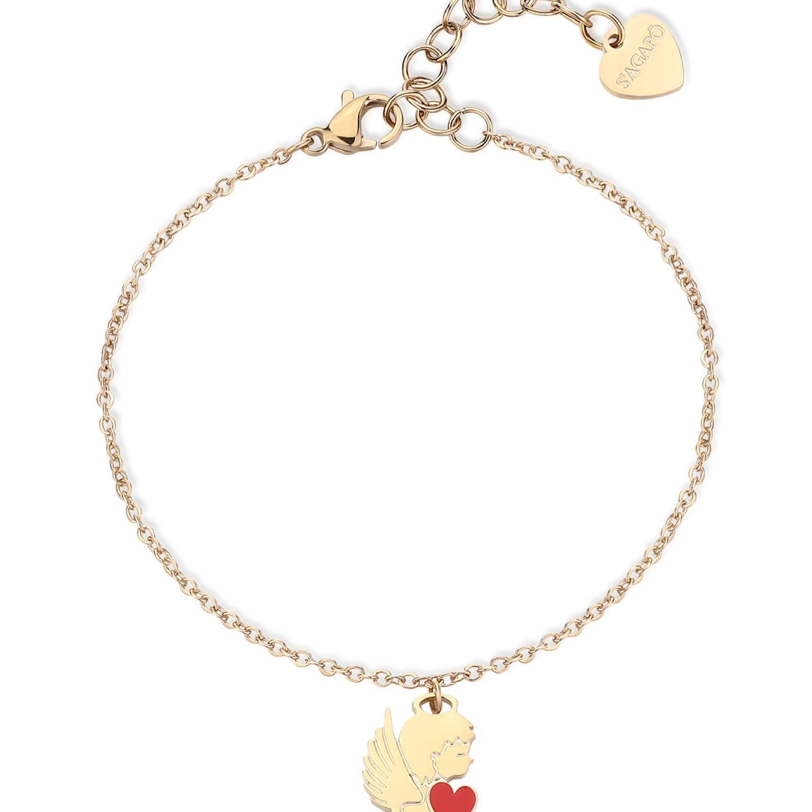 Bracciale donna S'agapõ Click in acciaio con angelo e cuore smaltato rosso SCK273-1