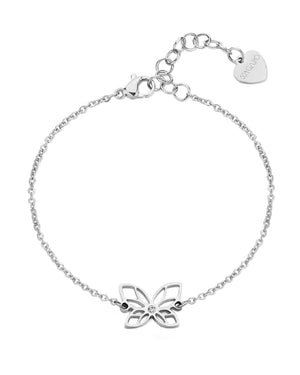 Bracciale catena da donna della colezione S'agapõ Click realizzato in acciaio con pendente a forma di farfalla intarsiata e cristallo SCK274