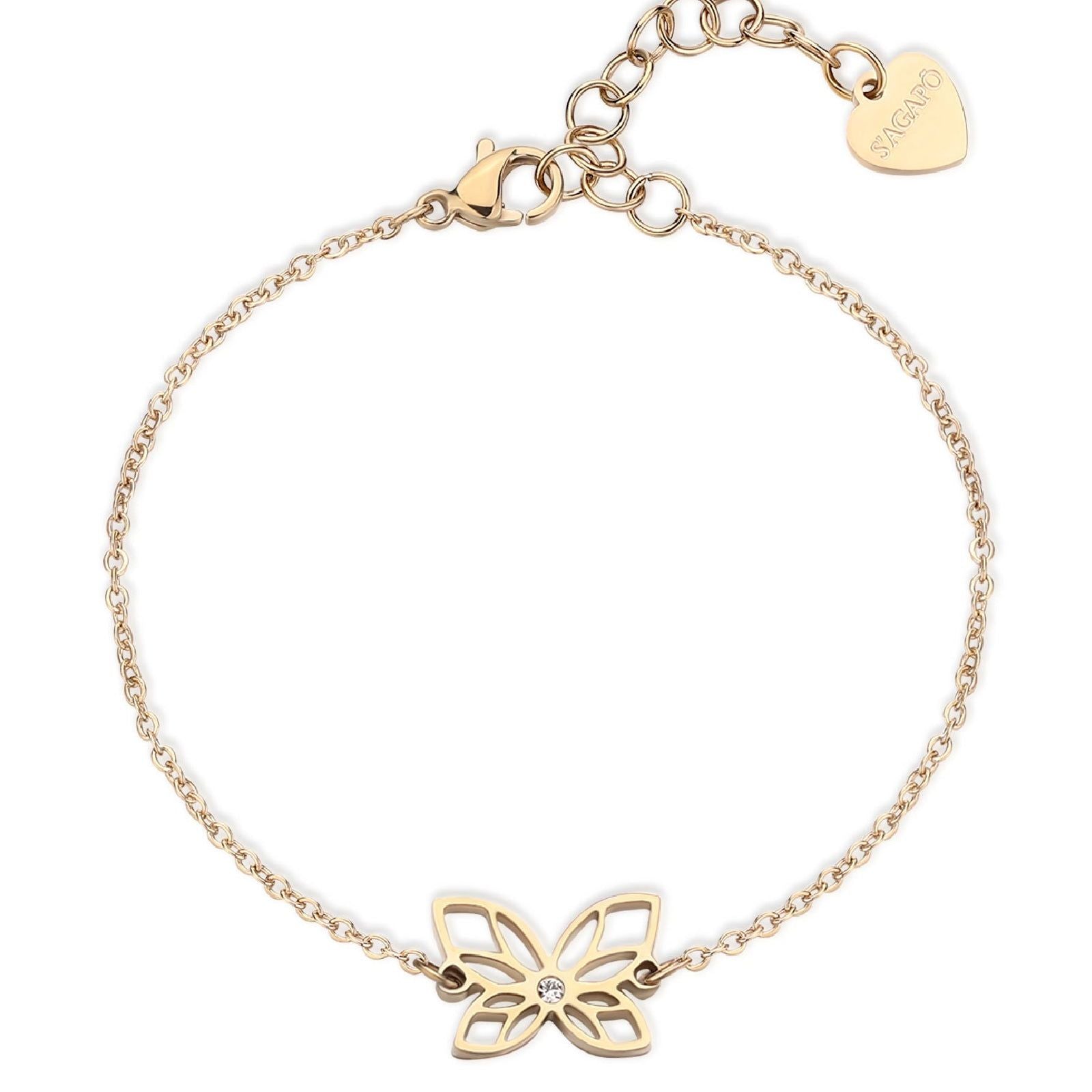Bracciale donna S'agapõ Click in acciaio dorato con con farfalla e cristallo SCK275-1
