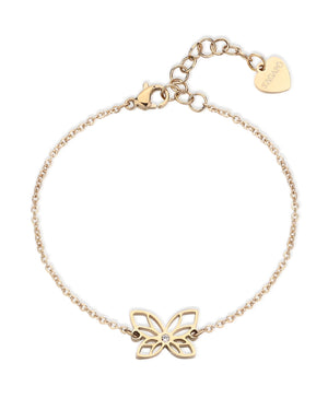 Bracciale catena da donna della collezione S'agapõ Click realizzato in acciaio dorato con pendente farfalla intarsiata e cristallo SCK275