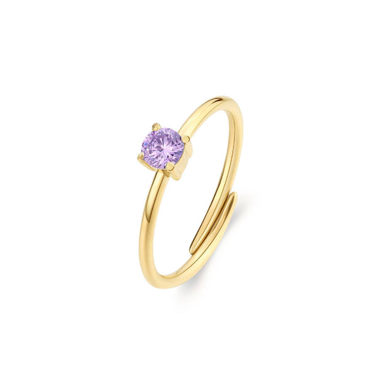 Anello solitario donna S'agapõ Dazzly in acciaio dorato con zircone lilla SDZ40-1