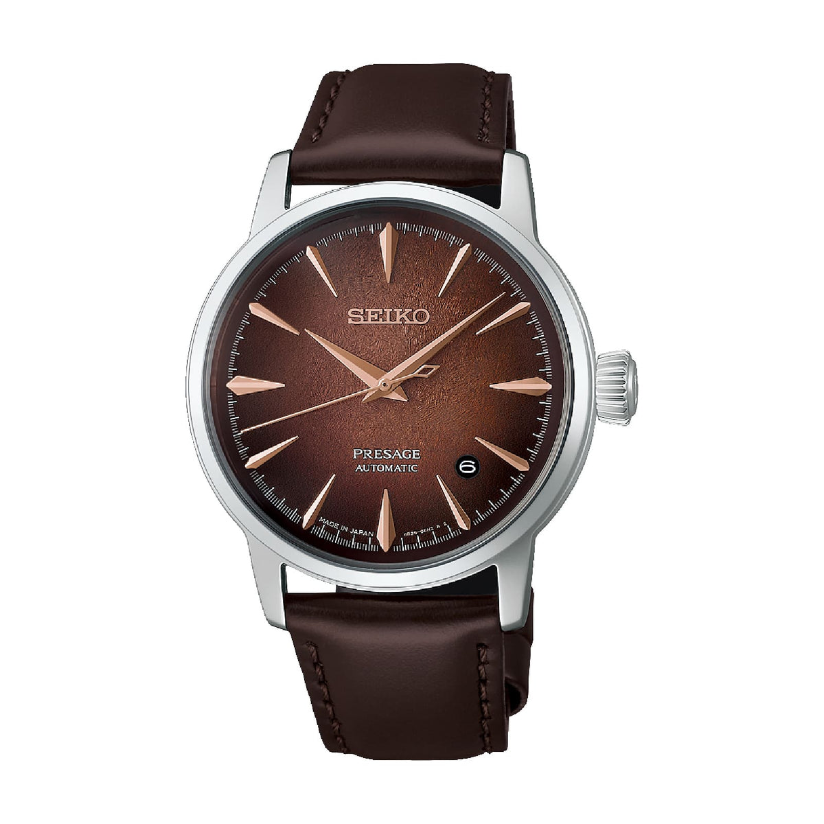 Orologio solo tempo Seiko Presage in acciaio e marrone MISURA UNICA