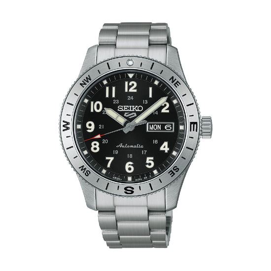 Orologio Seiko 5 Sports Auto in acciaio e quadrante nero MISURA UNICA