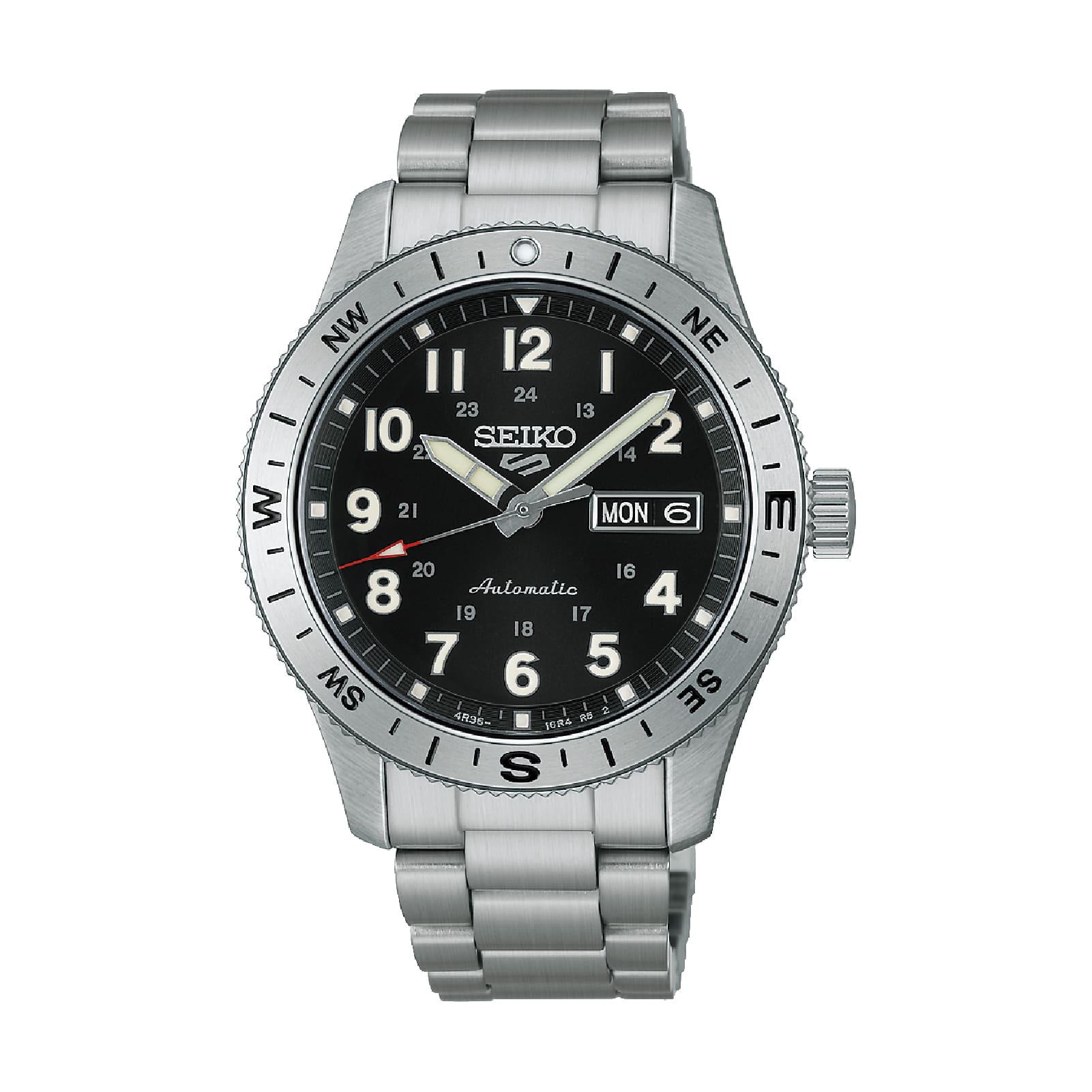 Orologio Seiko 5 Sports Auto in acciaio e quadrante nero MISURA UNICA