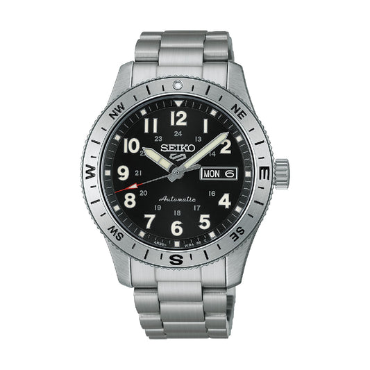 Orologio Seiko 5 Sports Auto in acciaio e quadrante nero MISURA UNICA