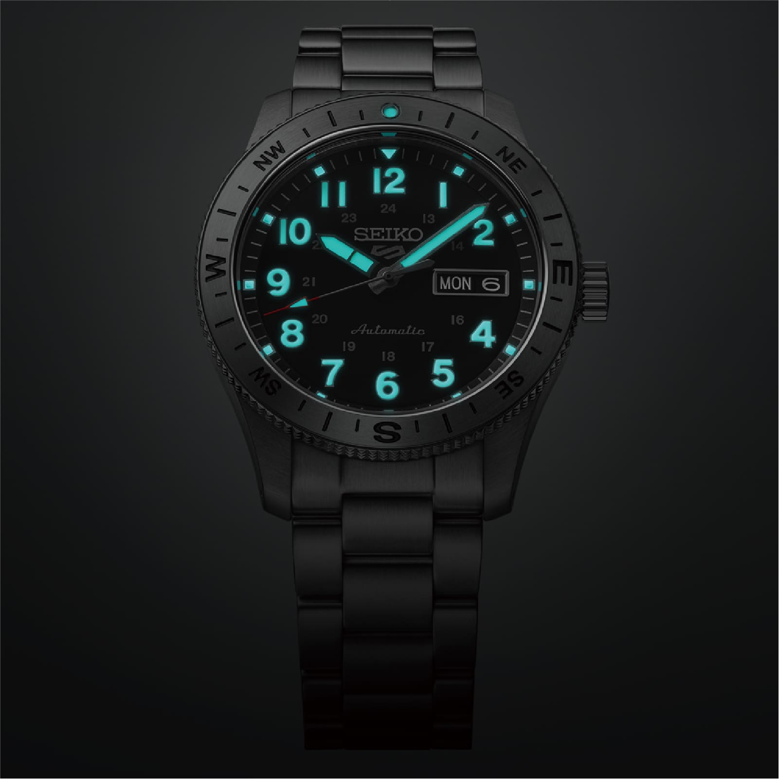Orologio Seiko 5 Sports Auto in acciaio e quadrante nero MISURA UNICA