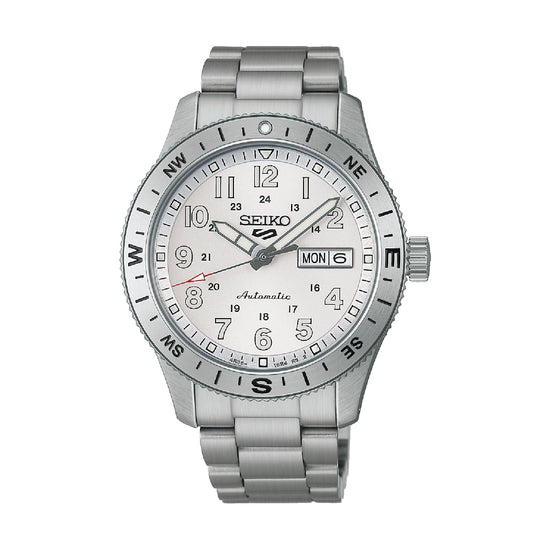 Orologio Seiko 5 Sports Auto in acciaio e quadrante bianco MISURA UNICA