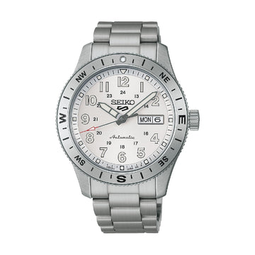 Orologio Seiko 5 Sports Auto in acciaio e quadrante bianco MISURA UNICA