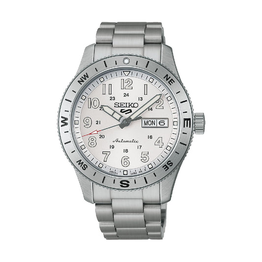 Orologio Seiko 5 Sports Auto in acciaio e quadrante bianco MISURA UNICA