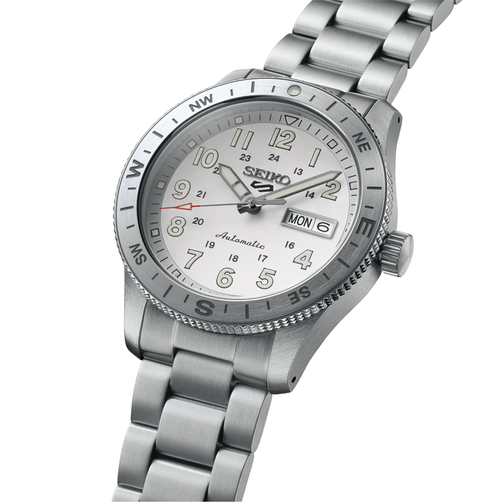 Orologio Seiko 5 Sports Auto in acciaio e quadrante bianco MISURA UNICA