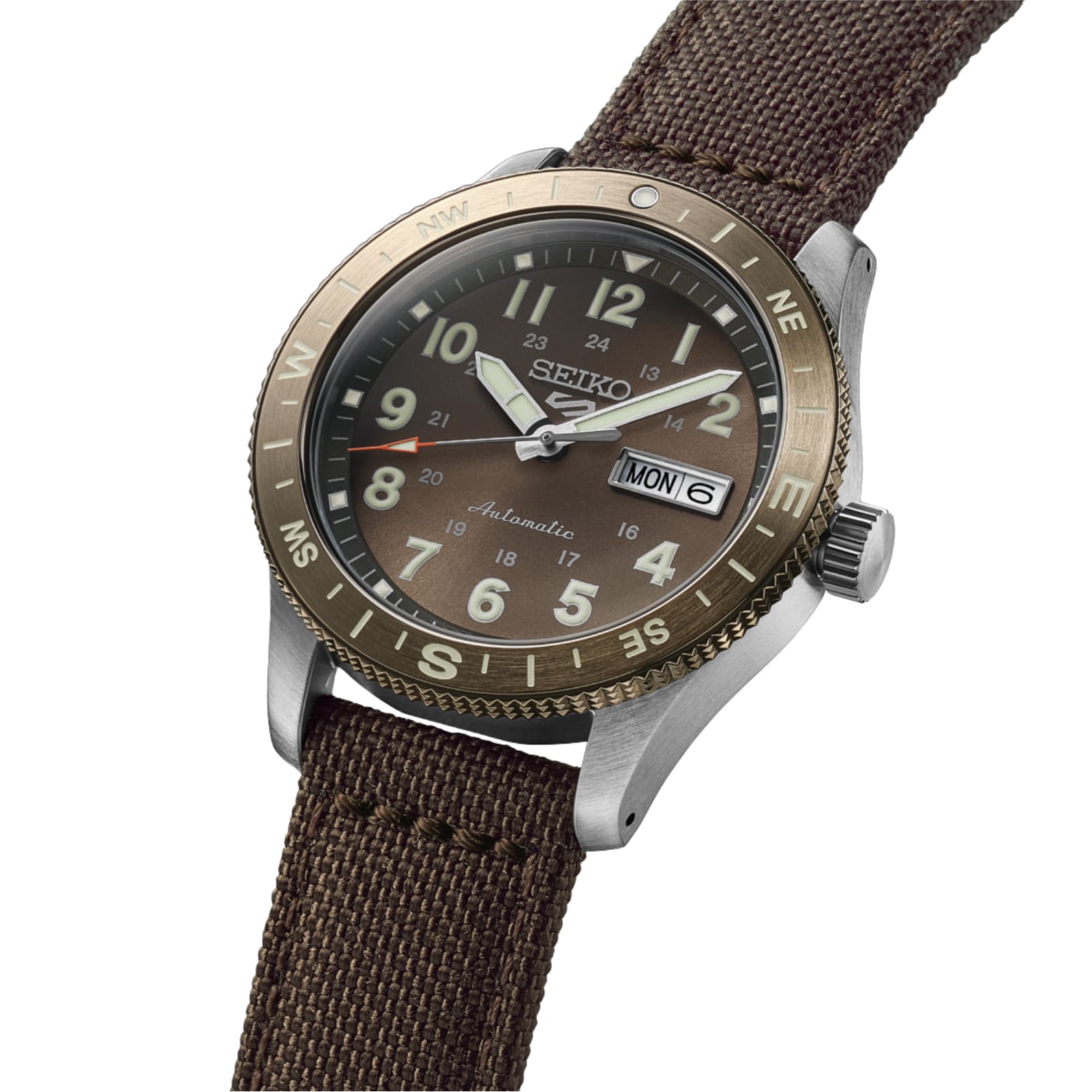 Orologio Seiko 5 Sports Auto in acciaio e quadrante marrone MISURA UNICA