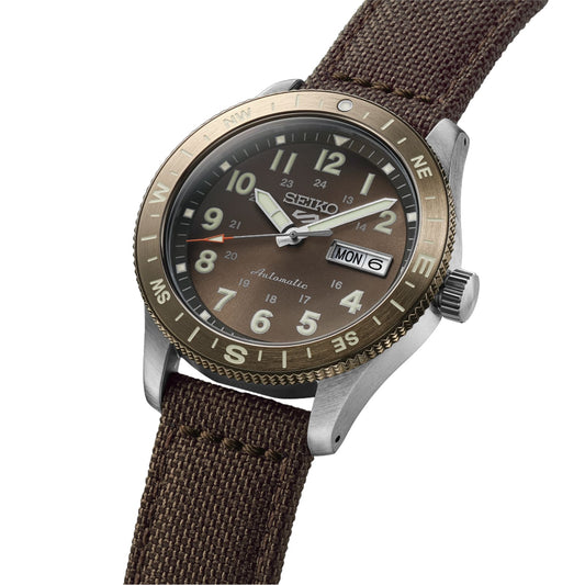 Orologio Seiko 5 Sports Auto in acciaio e quadrante marrone MISURA UNICA