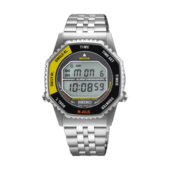 Orologio cronografo Seiko Sport in acciaio e dettagli gialli MISURA UNICA