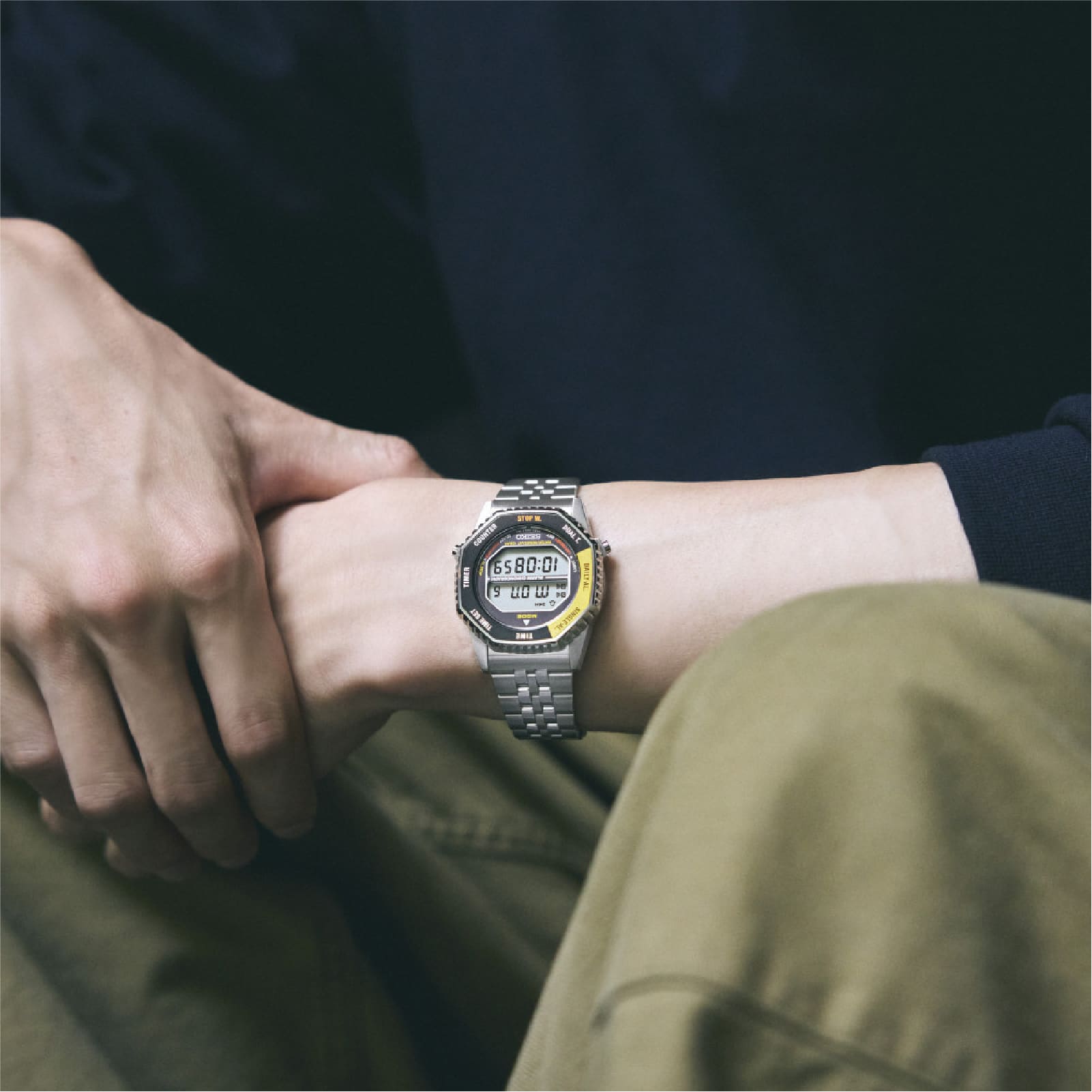 Orologio cronografo Seiko Sport in acciaio e dettagli gialli MISURA UNICA