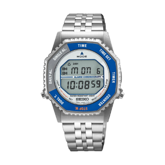 Orologio cronografo Seiko Sport in acciaio con dettagli blu MISURA UNICA