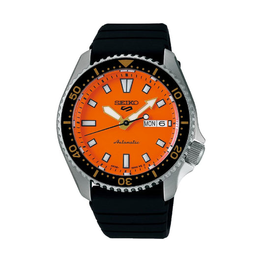Orologio automatico da uomo Seiko acciaio con quadrante arancio
