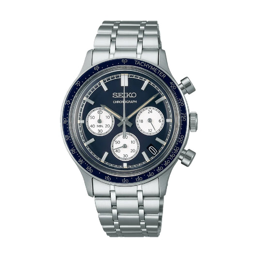 Orologio cronografo da uomo Seiko in acciaio con quadrante blu