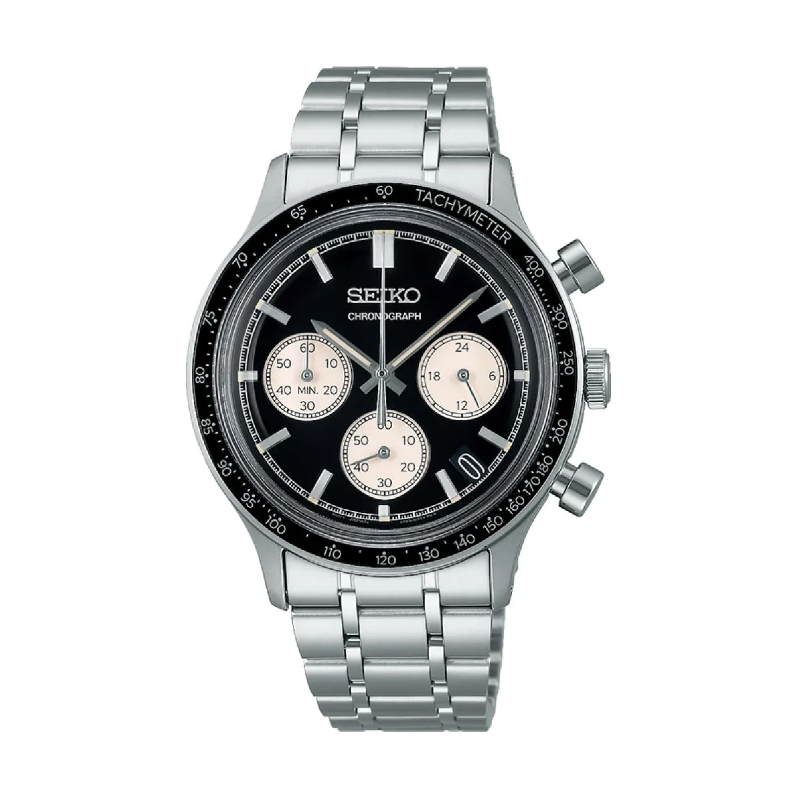 Orologio cronografo da uomo Seiko in acciaio con quadrante nero