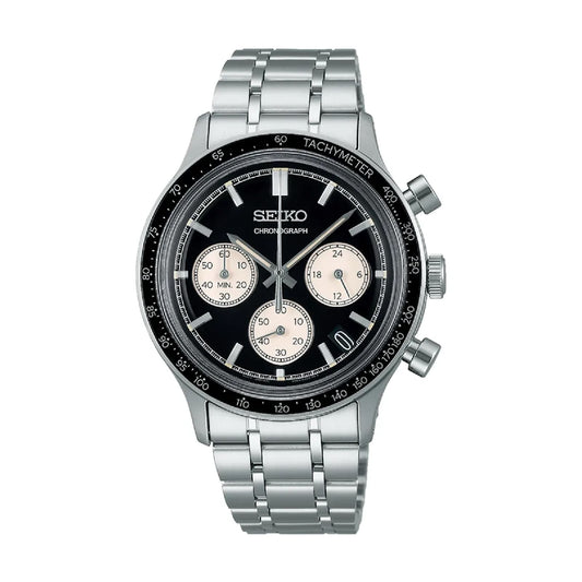 Orologio cronografo da uomo Seiko in acciaio con quadrante nero
