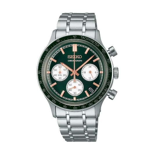 Orologio cronografo da uomo Seiko in acciaio con quadrante verde